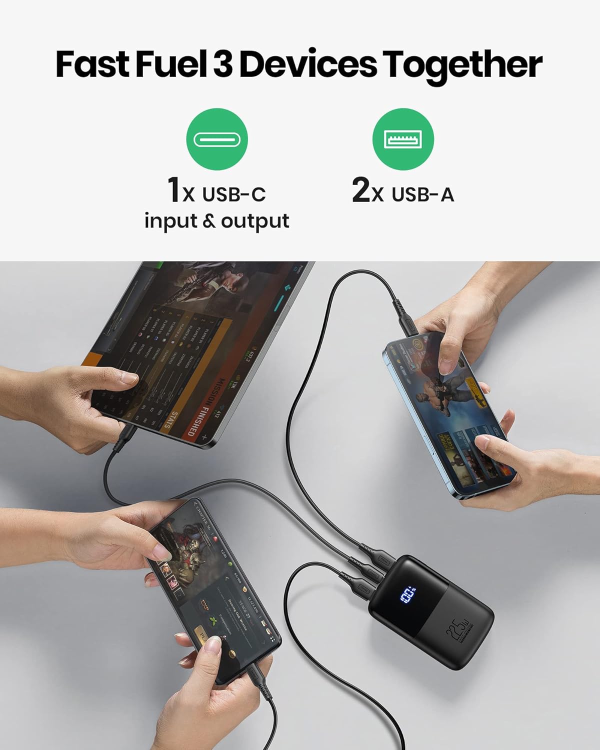 Portable Charger, Smallest 22.5W 10000mAh Power Bank, USB C in/Output Fast Charging 3-Output Mini Battery Pack Charger with Phone Holder for iPhone 17 16 15 14 Air Samsung S23 Google iPad Tablet