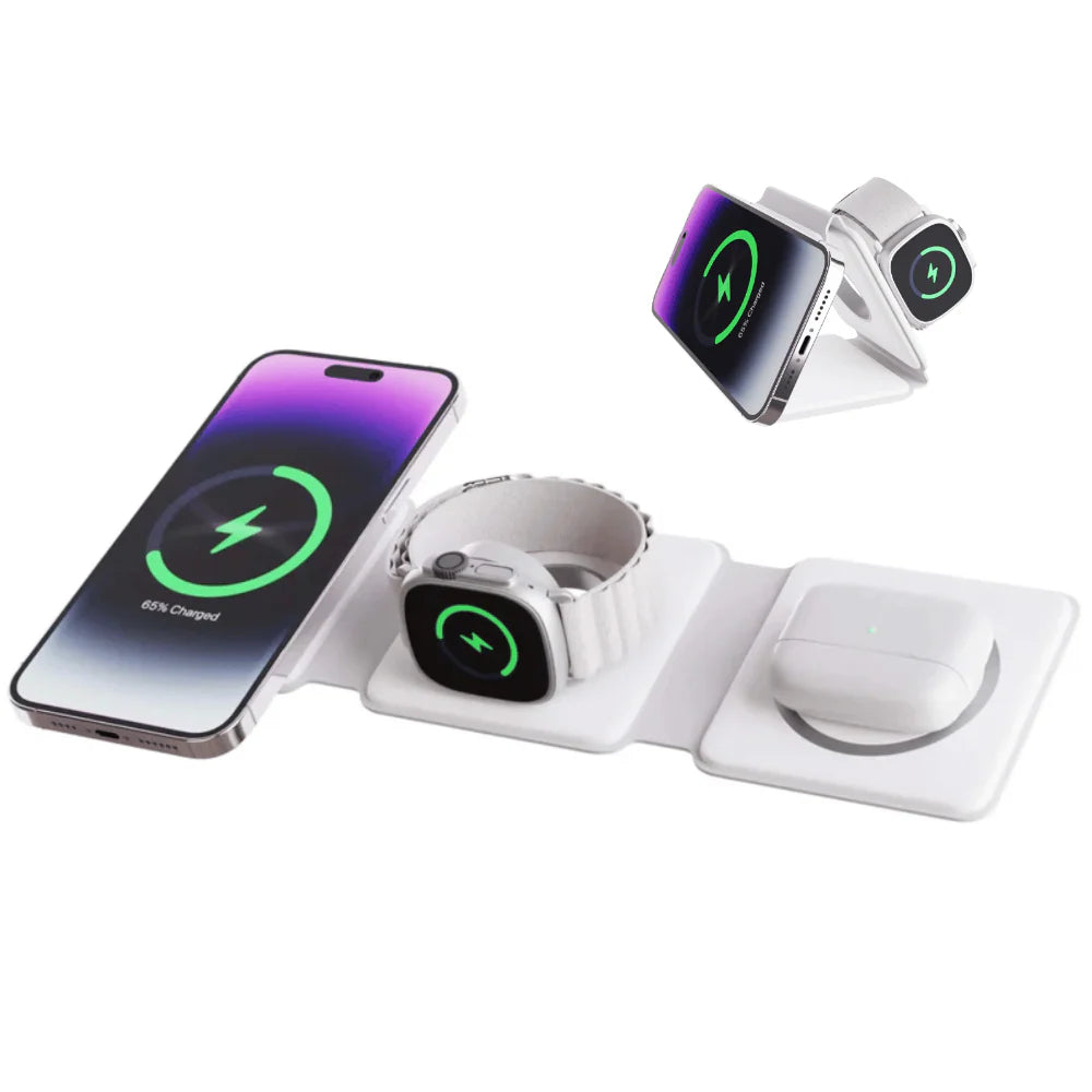 Magnetic 3-in-1 Wireless Charger 15W Foldable Charging Station for iPhone 12/12 Mini/12 Pro/Max, iWatch, AirPods 2/Pro